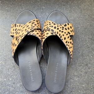 Jenni Kayne Leopard-Print Cross-Strap Slides in Tan and Black
